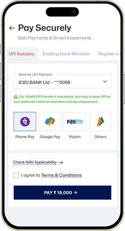 Choose preferred payment mode & invest step